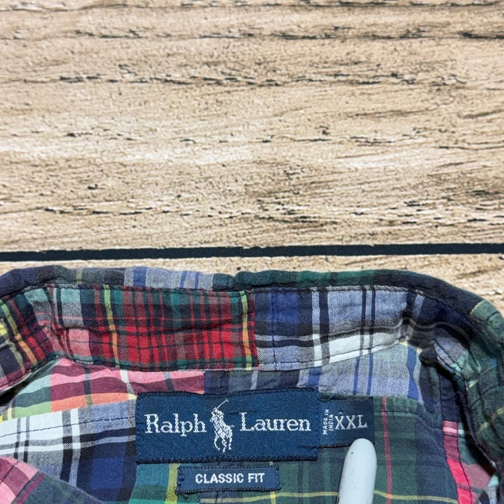 Polo Ralph Lauren Shirt Mens XXL Patchwork Plaid Green Red Blue Classic Fit - Picture 4 of 6